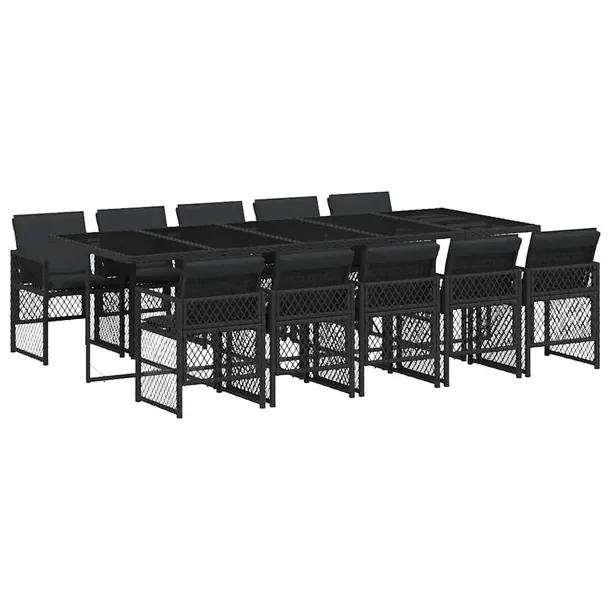 Zestaw mebli ogrodowych czarny z ratanu PE, stół 275x106x73 cm, krzesło