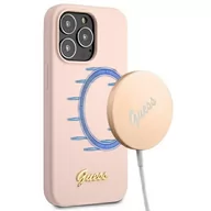 Etui i futerały do telefonów - Guess GUHMP13XLSLMGLP iPhone 13 Pro Max 6,7" jasnoróżowy/light pink hardcase Silicone Script Gold Logo Magsafe GUE001802-0 - miniaturka - grafika 1