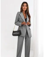 Garnitury - Modny garnitur marynarka i spodnie VIVIAN - szary melanż - miniaturka - grafika 1