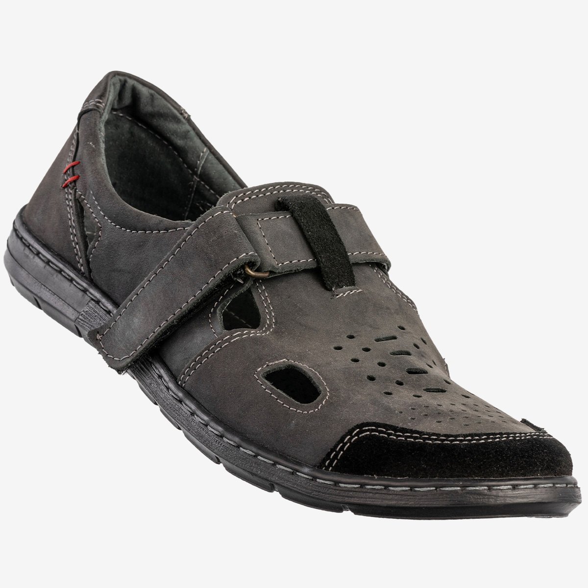 Półbuty Męskie Skórzane Buty Na Rzep Wygodne Czarne Fox 0382 Czarny 40