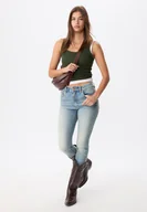 Spodnie damskie - Stradivarius D07 Jeansy skinny fit z regularnym stanem ŚREDNI NIEBIESKI DENIM 44 - miniaturka - grafika 1