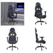 Fotele gamingowe - vidaXL Fotel gamingowy z podnóżkiem z czarnej i niebieskiej sztucznej skóry - Fotel gamingowy - Krzesła gamingowe - Fotel biurowy - Krzesło - miniaturka - grafika 1