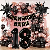 Balony i akcesoria - ŚCIANKA BALONY ZESTAW BALONÓW NA OSIEMNASTKĘ URODZINY+IMIĘ GOLD ROSE 77SZT - miniaturka - grafika 1