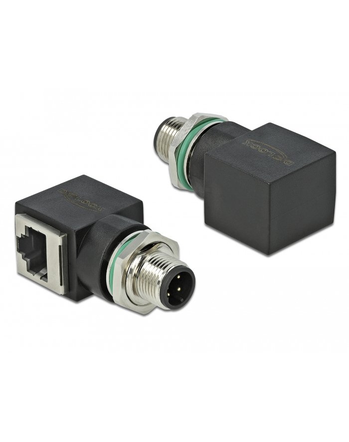 Tragant Adapter sieciowy M12 4pin D-coded męski do RJ-45 żeński kątowy Delock 66313