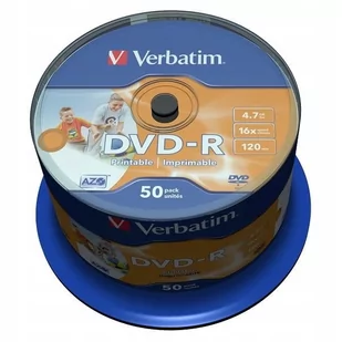 Płyta DVD+R printable 4,7gb VERBATIM x16 43512 cake 50szt. - Nośniki danych - miniaturka - grafika 1