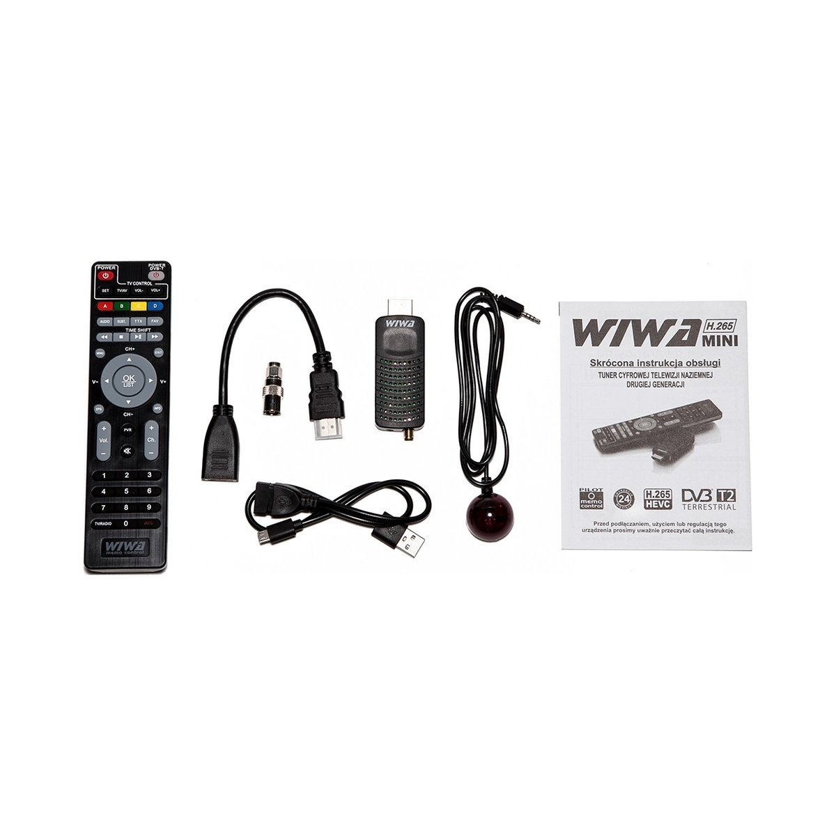 DEKODER TUNER DO TV NAZIEMNEJ DVB-T2 H.265 FULL HD MINI STICK PILOT ZESTAW