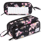 Piórniki - Piórnik szkolny trzykomorowy w kwiaty duży saszetka do szkoły ZAGATTO ZG876 - miniaturka - grafika 1