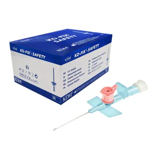 Wenflon bezpieczny różowy 20G 1,1mm x 32mm kaniula dożylna z samozamykającym się korkiem KD-Fix Safety 50szt - Meble i wyposażenie gabinetów medycznych - miniaturka - grafika 1