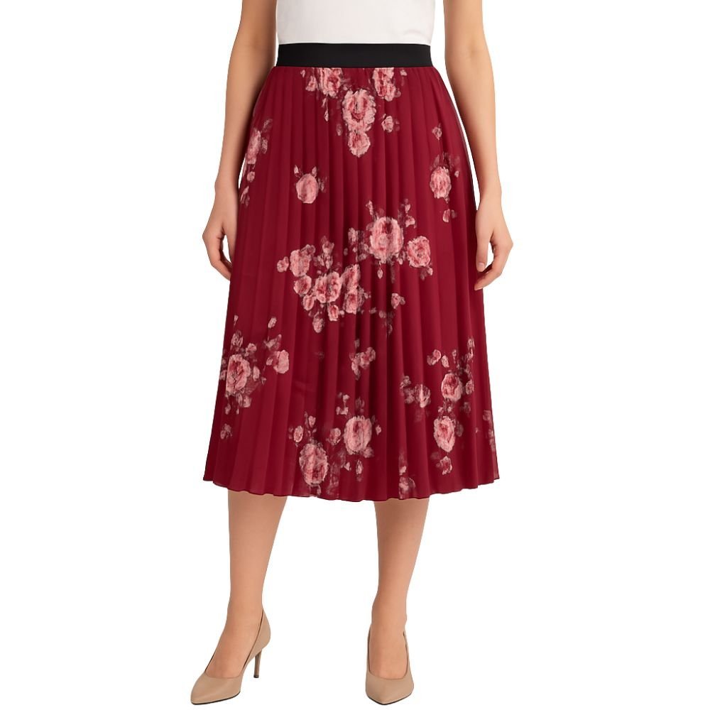 Spódniczka plisowana bordowa w róże