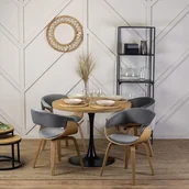 Krzesła - Zestaw 4x Krzesło Tapicerowane z Drewna Giętego GARY Dąb Złoty/Szare Nowoczesne Loft - miniaturka - grafika 1