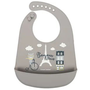 Canpol babies śliniak silikonowy z kieszonką Bonjour Paris beżowy 1 sztuka [74/027_bei] 1149020 - Śliniaki i fartuszki - miniaturka - grafika 1
