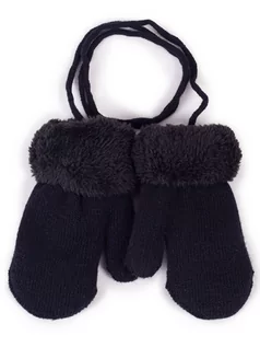 Rękawiczki - Rękawiczki dziewczęce jednopalczaste ze sznurkiem czarne 10 cm YOCLUB - grafika 1