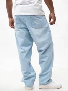 SZEROKIE Spodnie Jeansowe BAGGY Męskie Jasne Niebieskie HAFTY Lucky Dice M - Spodnie męskie - miniaturka - grafika 1