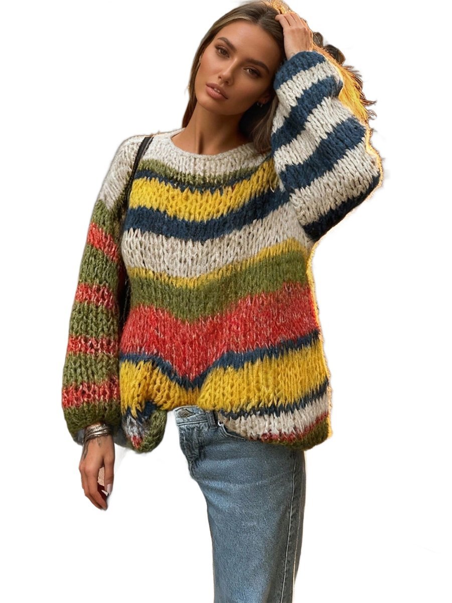 SWETER DAMSKI W PASKI Z GRUBEJ DZIANINY Z DŁUGIM RĘKAWEM S 1LA