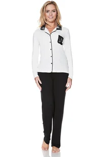 Damska bambusowa piżama CLAUDIA L Kremowy / Czarny - Bielizna nocna - miniaturka - grafika 1