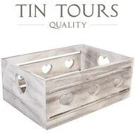 Pudła i pojemniki do przechowywania - PROSTOKĄTNA DREWNIANA SKRZYNKA Z WYCIĘTYMI SERCAMI 25x18x10 cm - miniaturka - grafika 1