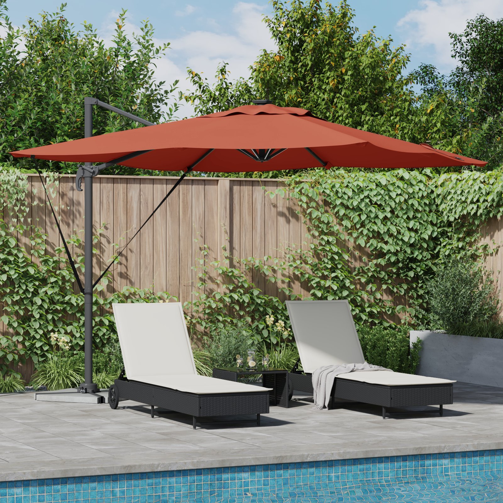vidaXL Cantilever Roma Parasol z LEDami Terakota 286x285x270 cm Aluminium