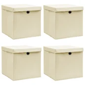 Pudła i pojemniki do przechowywania - vidaXL Pudła z pokrywami, 4 szt., kremowe, 32x32x32 cm, tkanina vidaXL - miniaturka - grafika 1