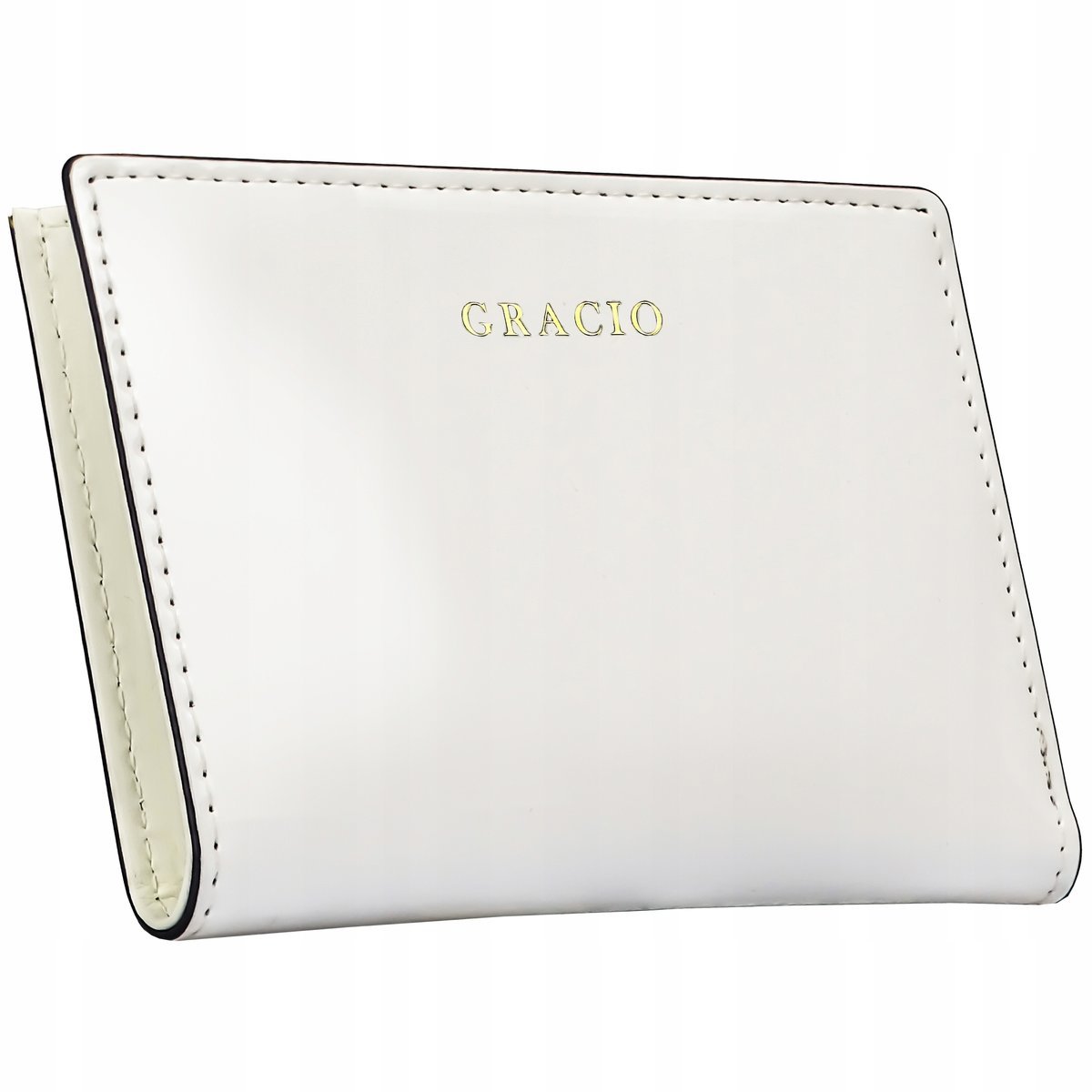 Mały DAMSKI Portfel Biały SKÓRA EKOLIGICZNA Gracio Złoty Zamek Lakierowany