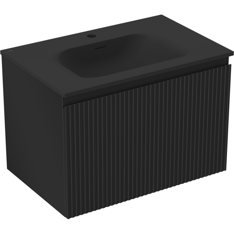 Mexen Rivel szafka łazienkowa 70 cm z umywalką Vela, 1 szuflada, ryflowana , czarna mat - 91A20-07047-1-BF71-W23M71
