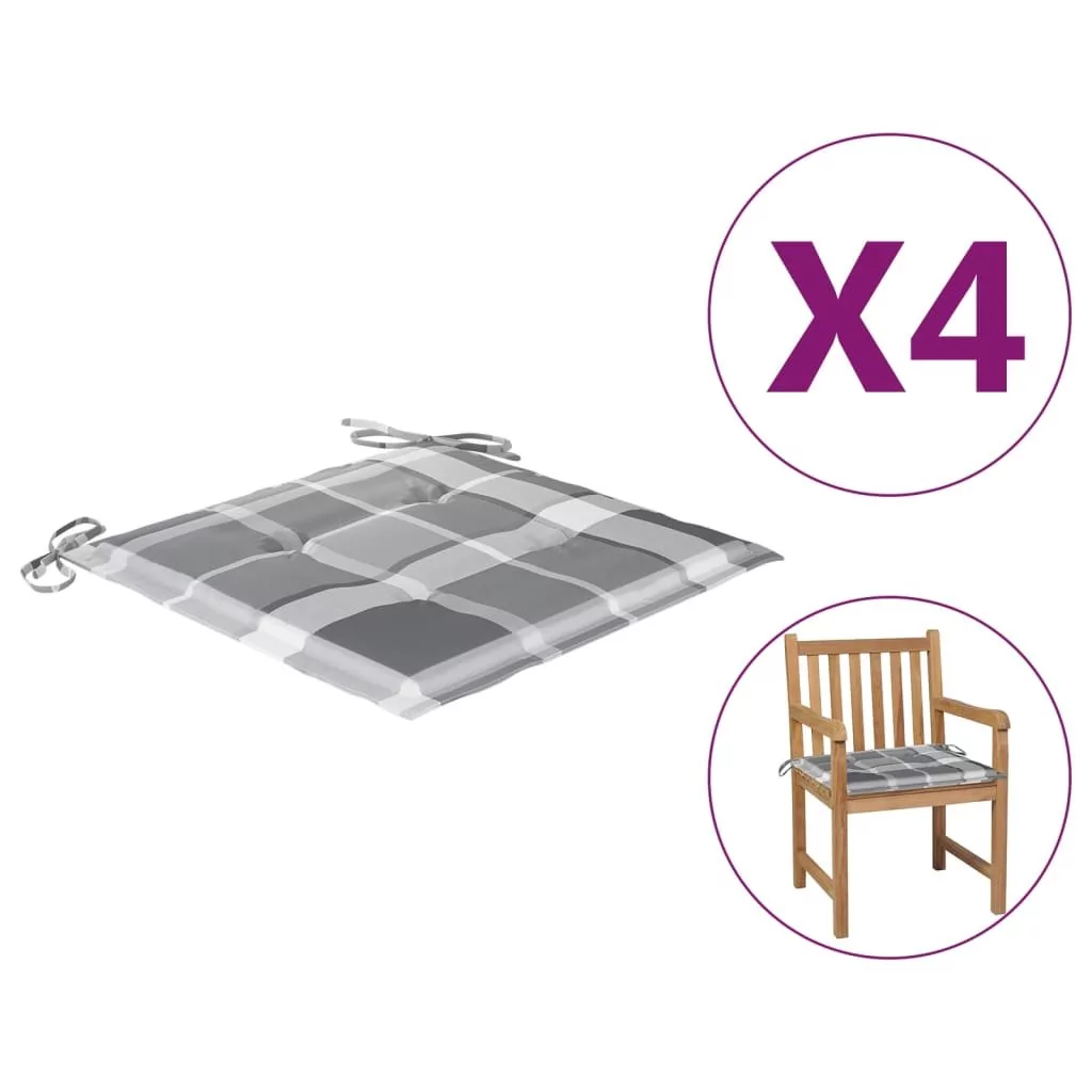 vidaXL Poduszki na krzesła ogrodowe, 4 szt., szara krata, 50x50x4 cm
