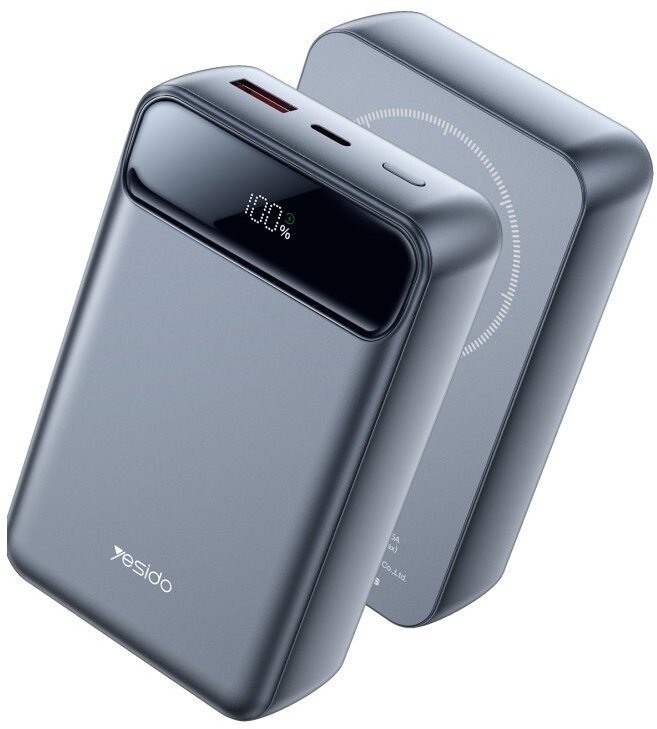 Yesido Powerbank YP50 20 000 mAh 22.5W USB-A + USB-C + 15W MagSafe, LED, SZARY