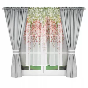 Firana Gotowa Kwiaty 400x155 Woal Firanka Kwiaty - Firany - miniaturka - grafika 1