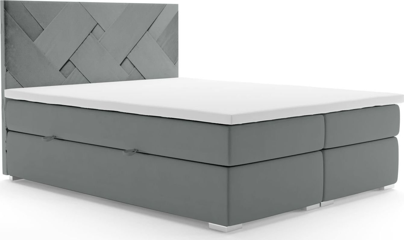 LAVERTO Łóżko kontynentalne FEZ 160x200 szare velvet z pojemnikiem
