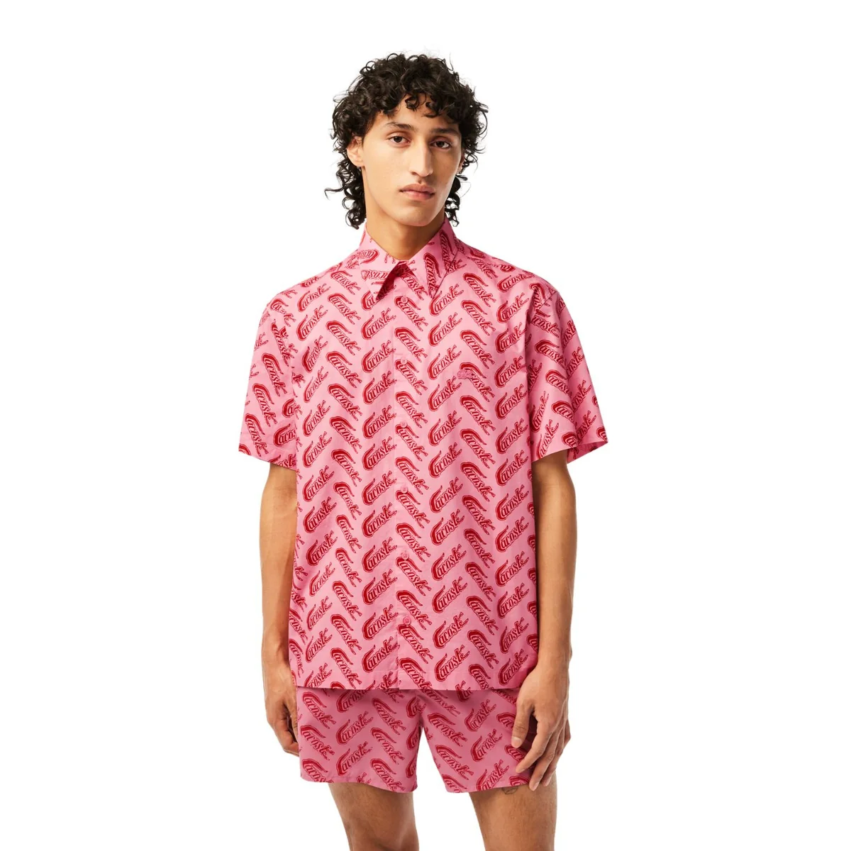 Koszula męska Lacoste Relaxed Fit z krótkim rękawem bawełniana wzorzysta różowa r. XXL