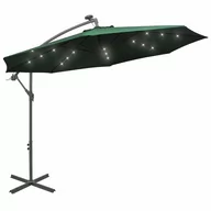 Parasole ogrodowe - vidaXL Parasol ogrodowy wiszący, światła LED, 300 cm, metal, zielony - miniaturka - grafika 1