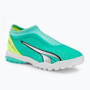 Piłka nożna - Buty piłkarskie dziecięce PUMA Ultra Match Ll TT + Mid electric peppermint/puma white/fast yellow - miniaturka - grafika 1