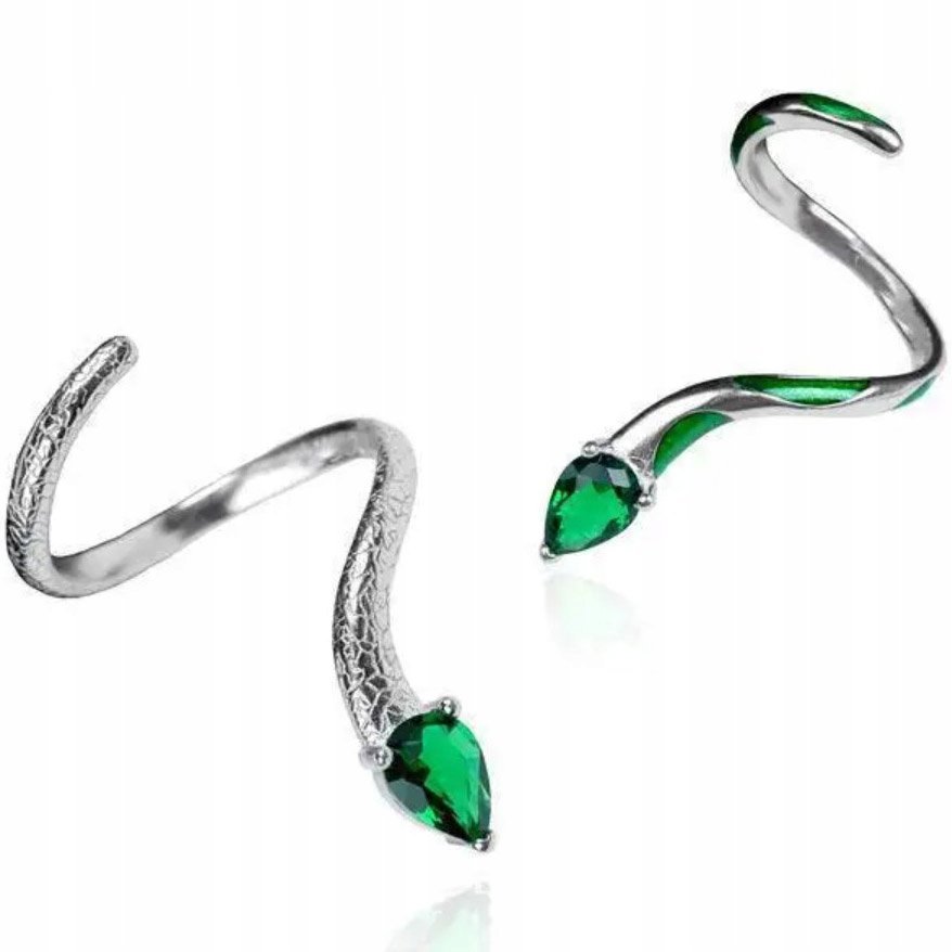 Zestaw Dwóch Srebrnych Pierścionków Węże ze Szmaragdami Stal Szlachetna