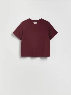Reserved - T-shirt regular z modalem - bordowy - Koszulki i topy damskie - miniaturka - grafika 1