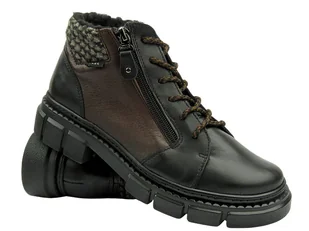 Półbuty Damskie - AXEL 4493, Czarno-brązowe Na Zamek Polska Marka - Półbuty damskie - miniaturka - grafika 1