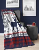 Pozostałe akcesoria świąteczne - Detexpol koc bawełniany 150x200 świąteczny wzór renifery - miniaturka - grafika 1