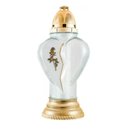 Lampiony i znicze - Znicz szklany Serce duże róża 39 cm złoty - miniaturka - grafika 1