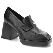 Półbuty damskie - Czarne Półbuty Karino Eleganckie Skórzane Buty Na Obcasie - miniaturka - grafika 1