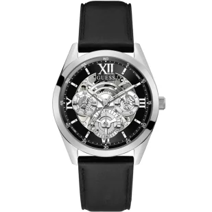 Zegarek Srebrny zegarek męski Guess Tailor z widocznym mechanizmem GW0389G1 - Zegarki męskie - miniaturka - grafika 1
