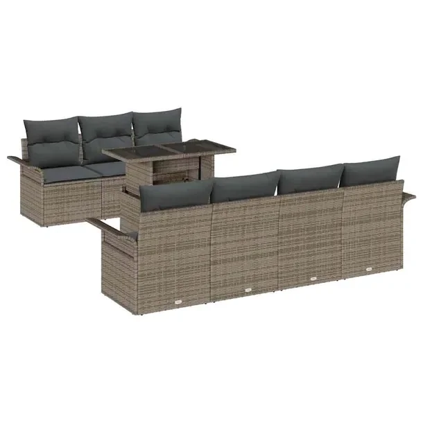 Zestaw ogrodowy sofa polirattanowa, szary, 8-częściowy, 6 miejsc