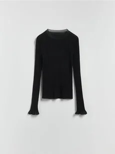 Reserved - Dzianinowa bluzka z jedwabiem - czarny - Bluzki damskie - miniaturka - grafika 1