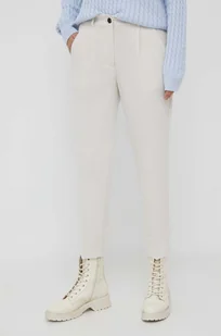 Sisley spodnie damskie kolor beżowy fason cygaretki high waist - Spodnie damskie - miniaturka - grafika 1
