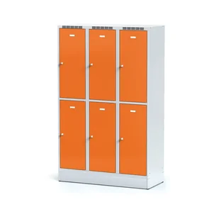 Metalowa szafka ubraniowa 6-drzwiowa na cokole, drzwi pomarańczowe, zamek cylindryczny - Szafki BHP - miniaturka - grafika 1