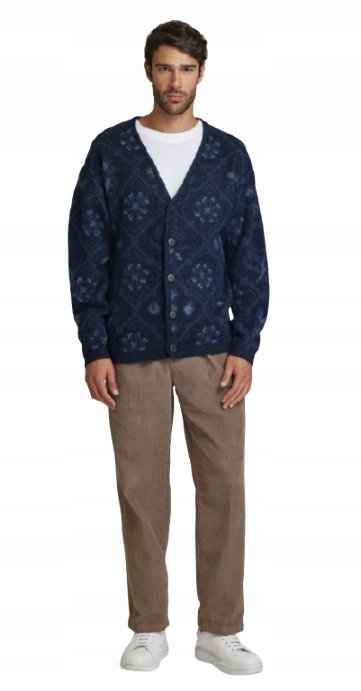 JACK&JONES GRANATOWY SWETER MĘSKI KARDIGAN WZÓR NORWESKI L N1A