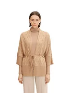 Swetry damskie - TOM TAILOR Damski Kardigan z paskiem do wiązania 1032630, 30263 - Soft Light Camel Melange, L - miniaturka - grafika 1