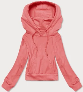 Krótka bluza dresowa z kapturem łososiowa (8B939-37) - J STYLE - Bluzy damskie - miniaturka - grafika 1