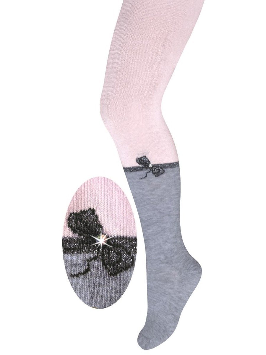 Dziewczęce rajstopy bawełniane kokardka dwukolorowe Milusie r.92/98