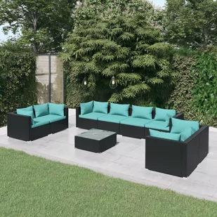 Lumarko 9-cz. zestaw wypoczynkowy do ogrodu, poduszki, czarny rattan PE - Meble ogrodowe - miniaturka - grafika 1