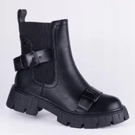 Botki damskie - Botki traperki damskie GOODIN GD-XR-628 skóra eko klamry czarne 39 - miniaturka - grafika 1