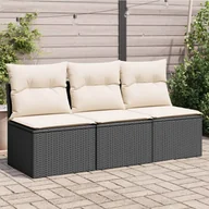 Sofy ogrodowe - vidaXL Sofa ogrodowa z poduszkami, 3-osobowa, czarna, polirattan - miniaturka - grafika 1