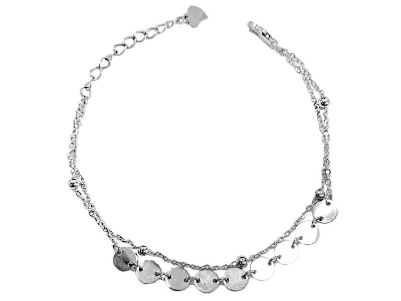 Podwójna srebrna bransoletka 925 z okrągłymi blaszkami i kółeczkami